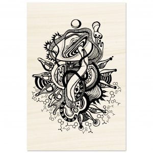 Psilocybin Vision – Schwarze Linien auf Holz 20x30 cm